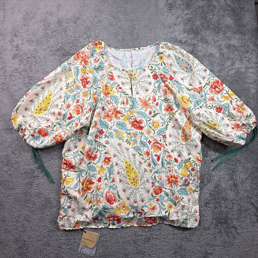 Cherry Betty 3XL Womens Floral Blouse 3/4 Sleeve Cotton Viscose NWT